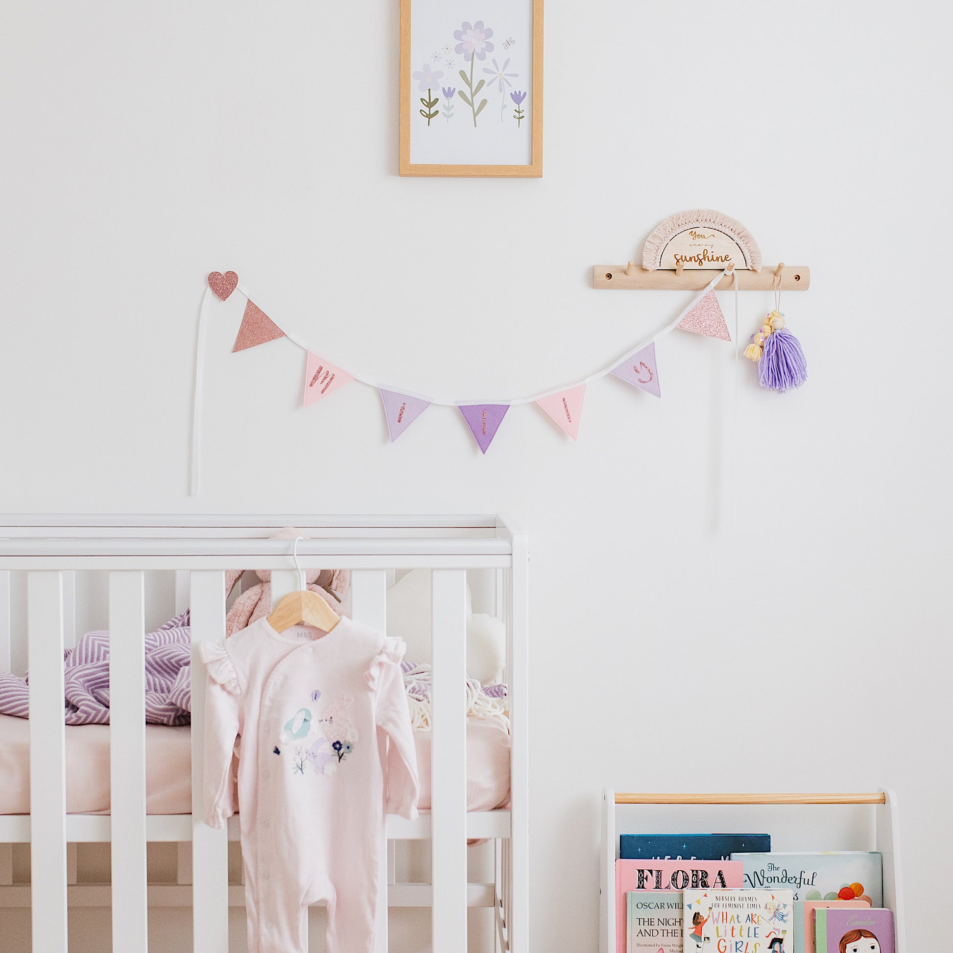 lilac and pink name bunting