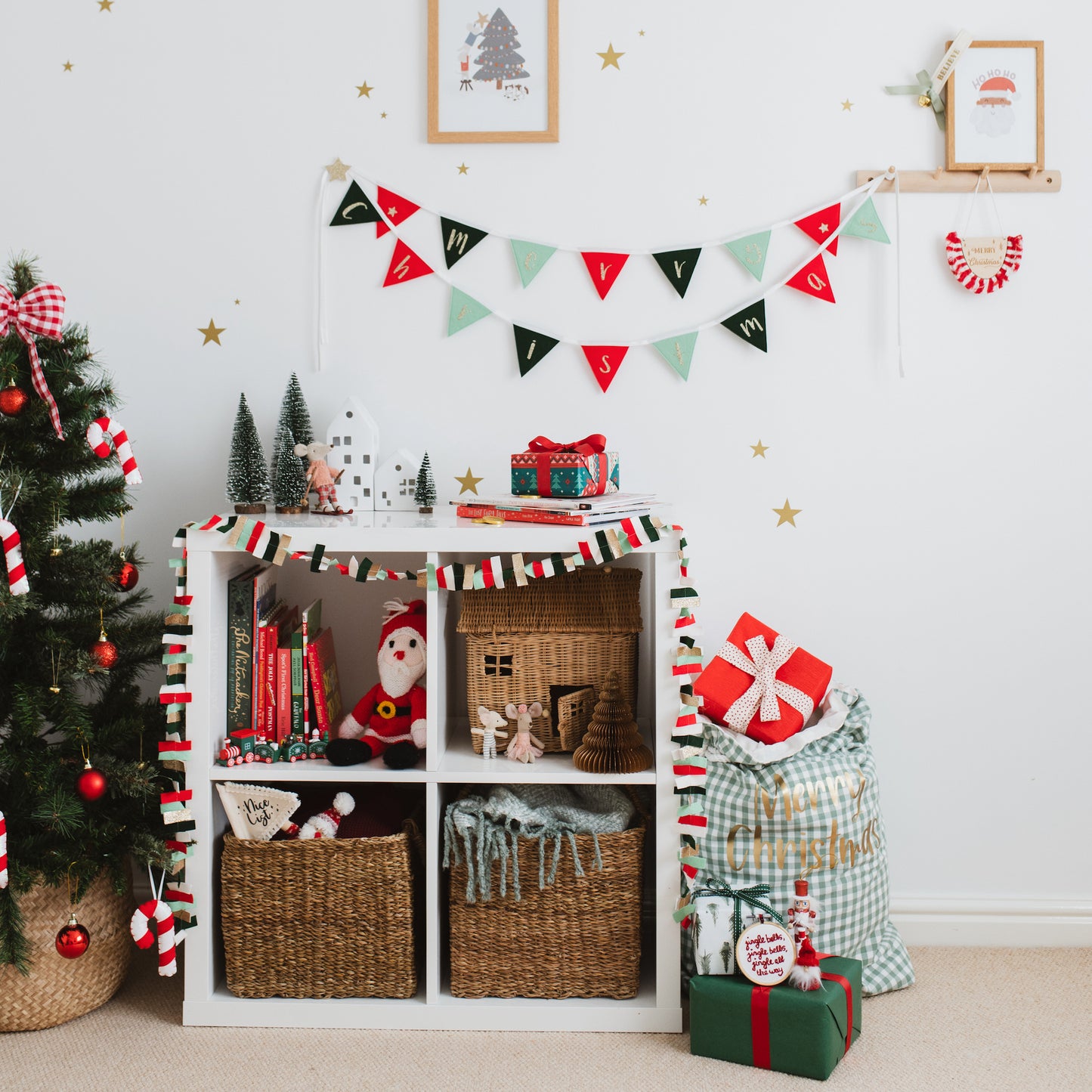red and green Christmas decorations