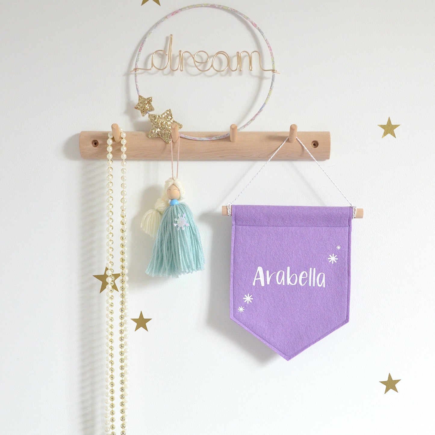 purple wall hanging. Personalised felt banner