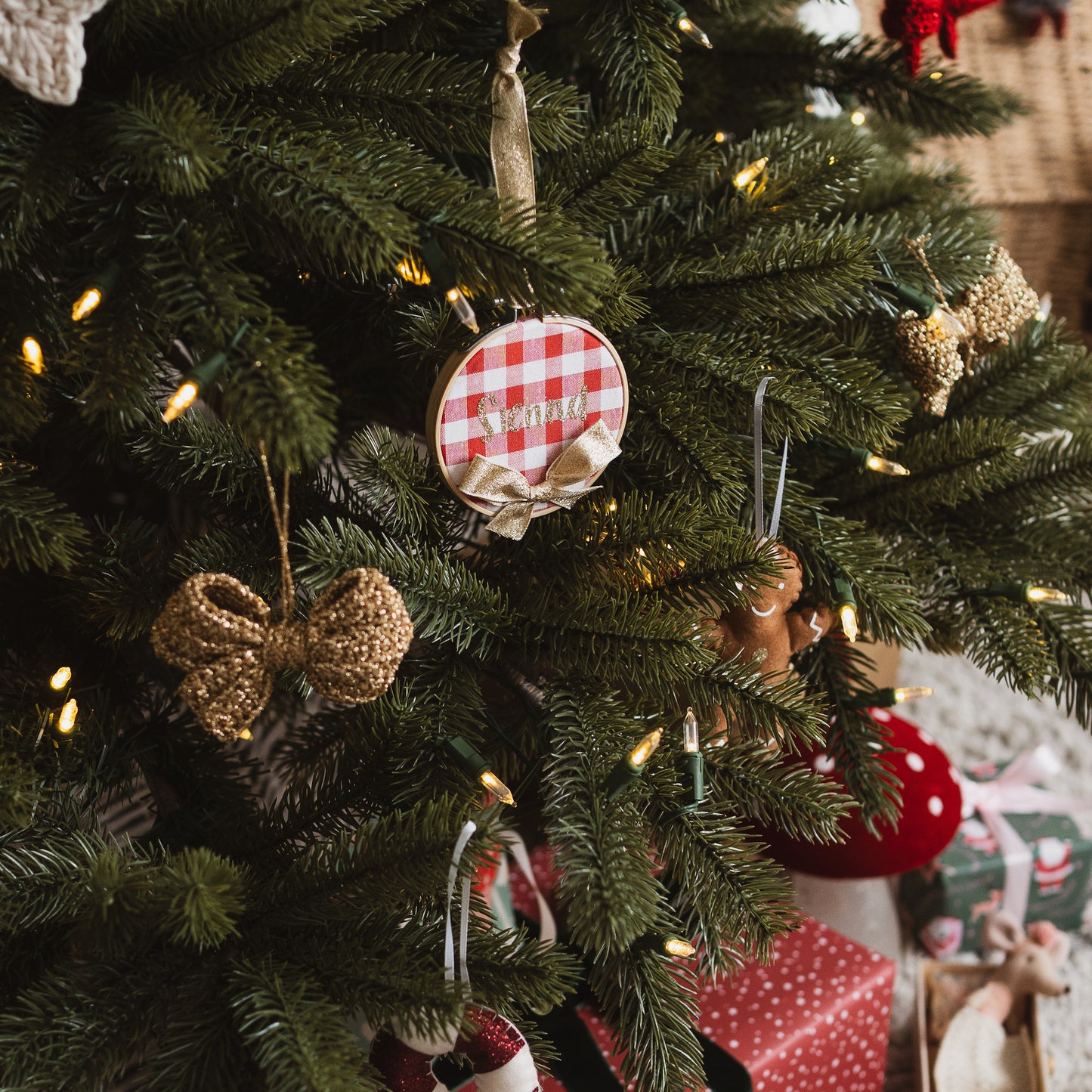 Red Check Personalised Christmas decoration