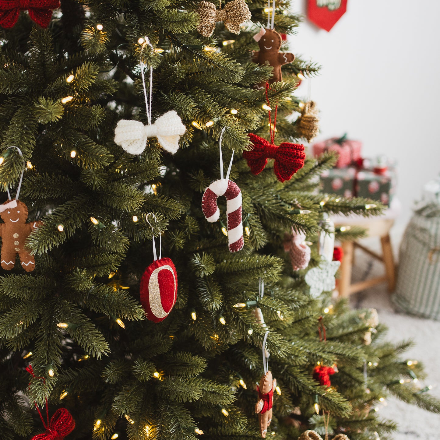 red candy cane decorations for Christmas tree