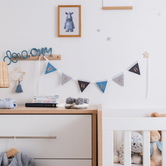 personalised name banner for baby boys nursery