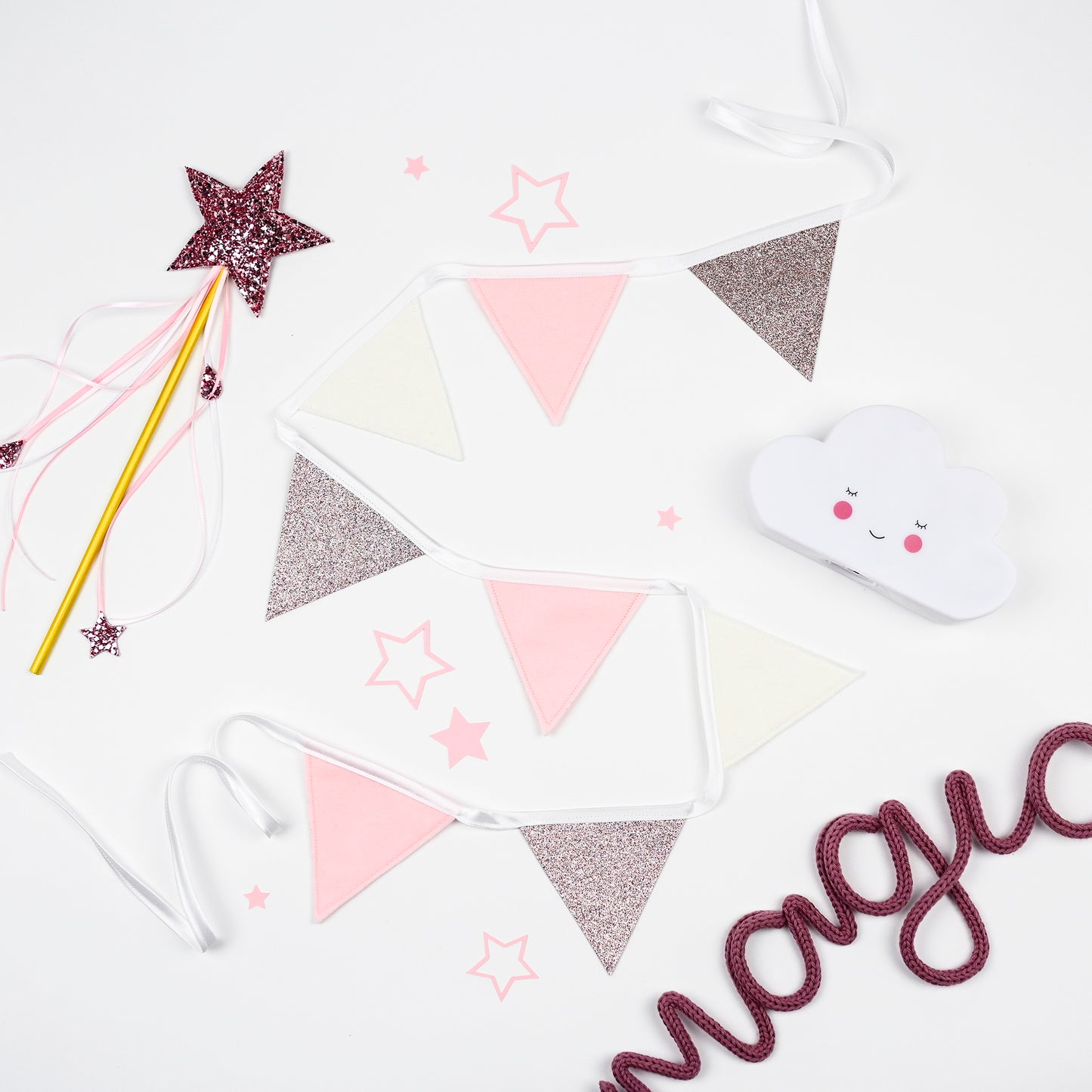 rose gold and pink bunting for girls bedroom