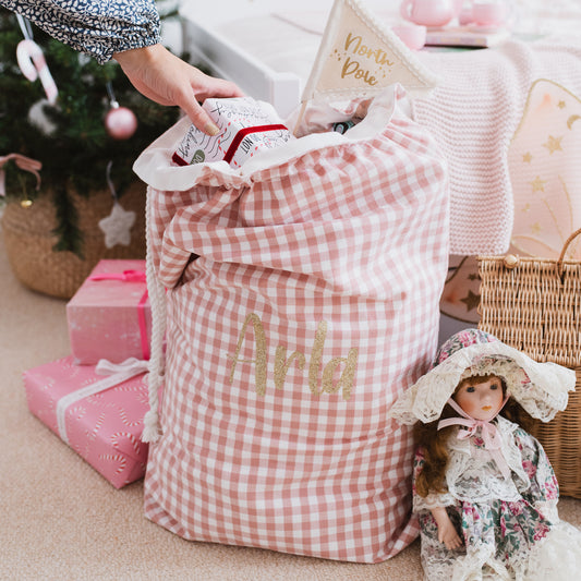 Personalised Christmas Sack. Pink Christmas Decorations