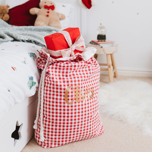 personalised Christmas sack. Red santa sack