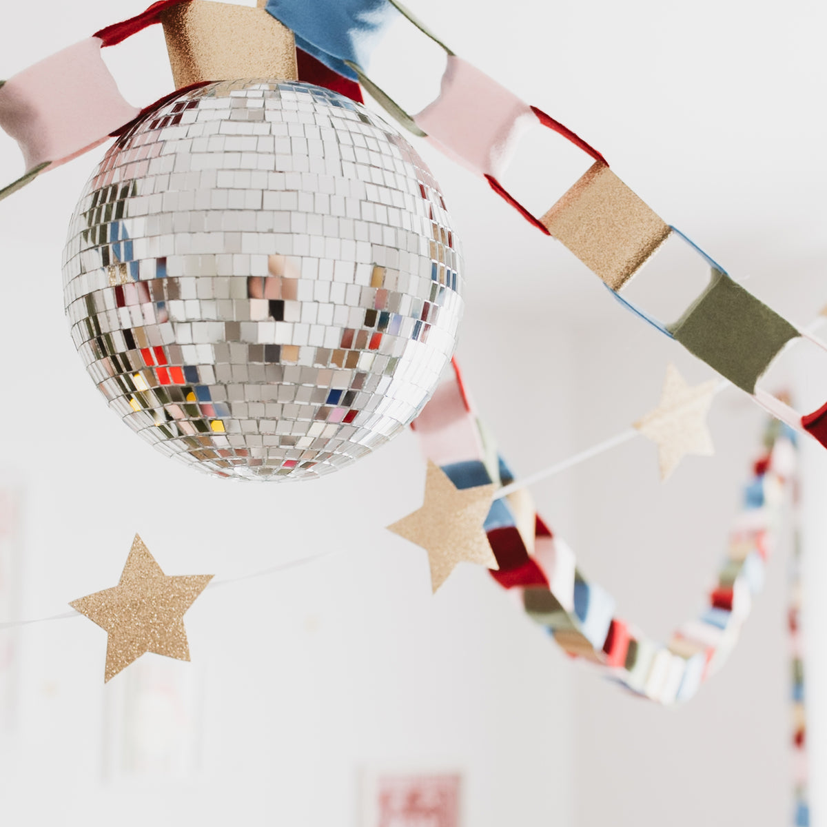 Christmas garland with gold glitter stars