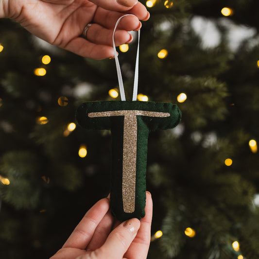Green initial Christmas tree decoration