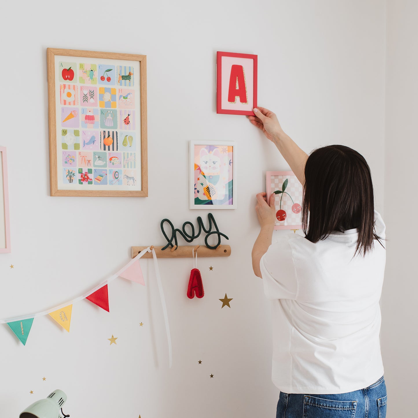 colourful felt letter wall art to hang in toddler girls room