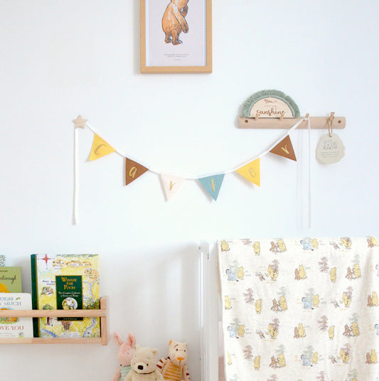 neutral nursery decor - personalised bunting