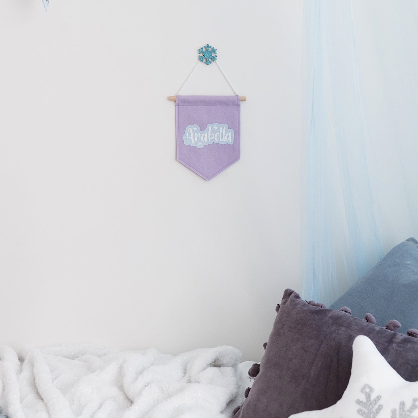 personalised banner for girl's lilac bedroom