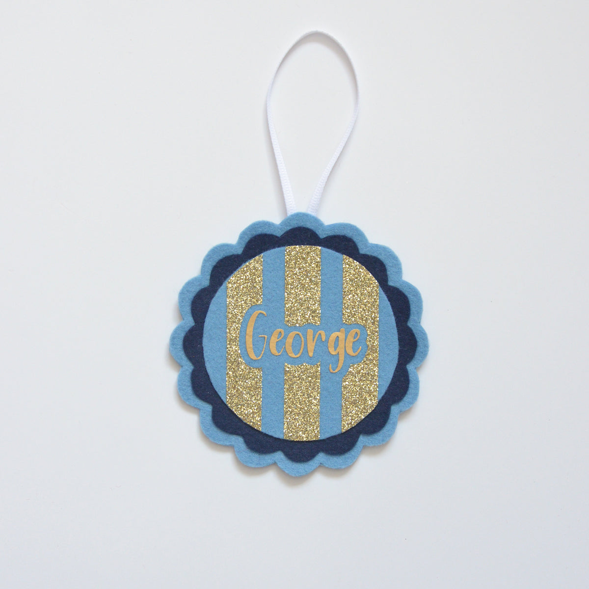 personalised tree decoration for Christmas in blue