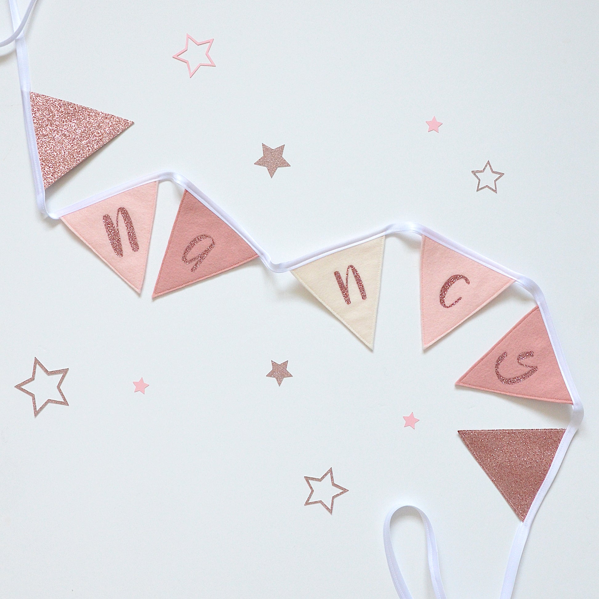 pink glitter girls name bunting