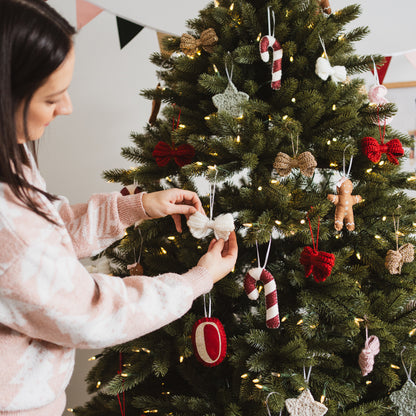 red and green Christmas tree decorations