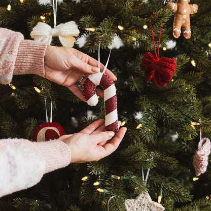 red candy cane ornament for Christmas tree