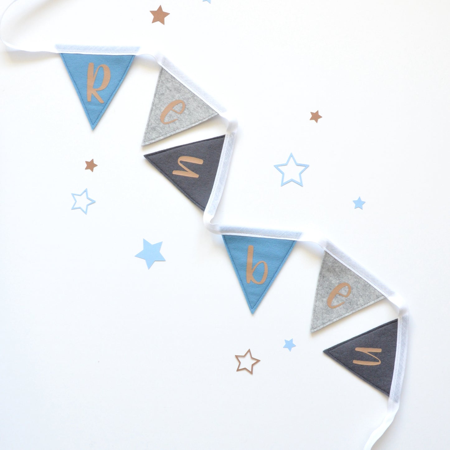 blue personalised bunting for baby boy
