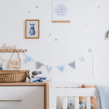 Personalised baby boy nursery bunting