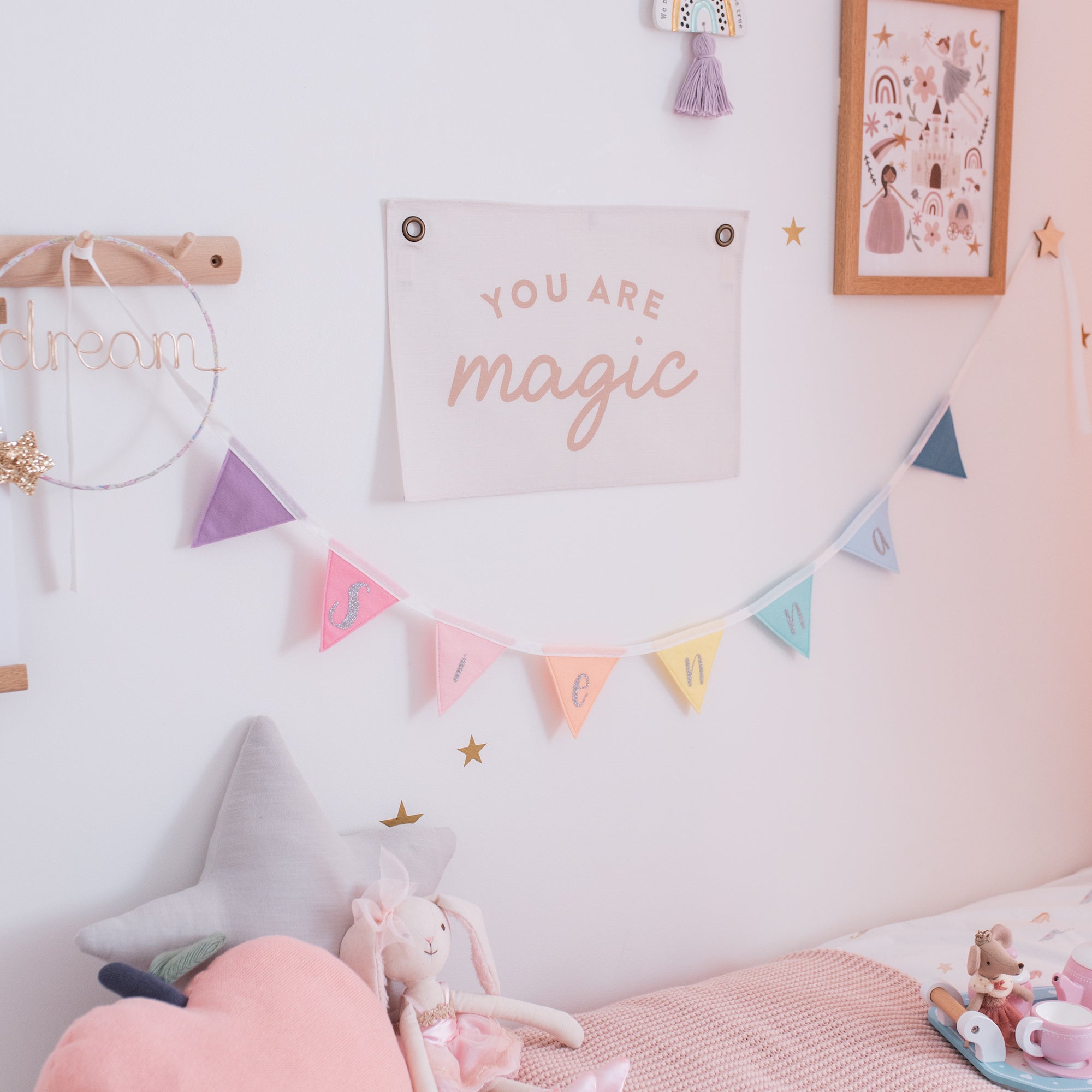 Bunting for best sale baby girl room