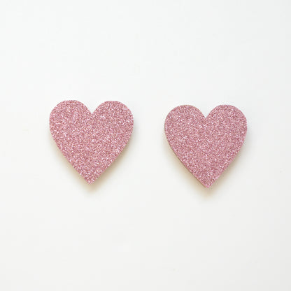 Pink Glitter Heart Decor for kids rooms. Adhesive wooden hooks.