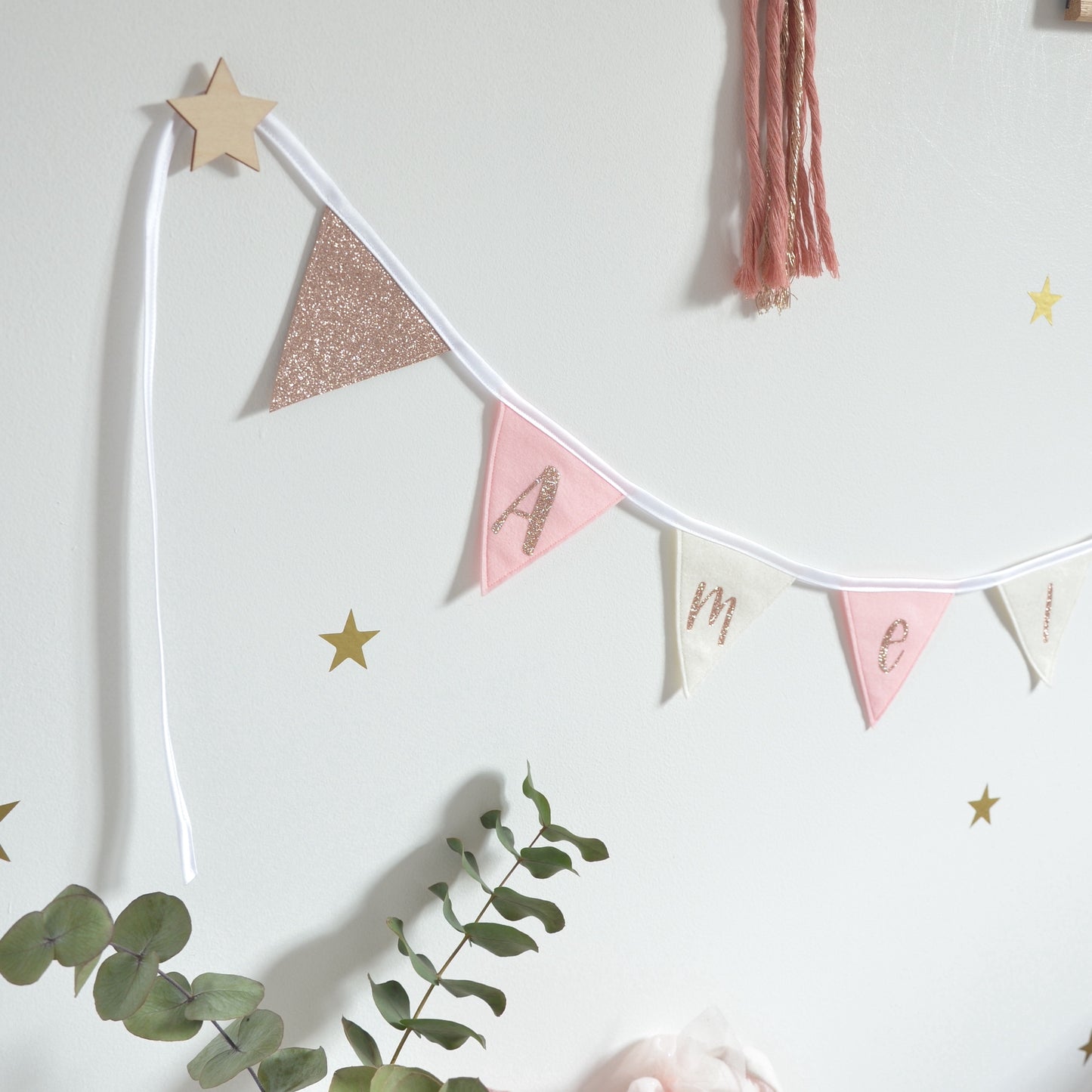 personalised bunting. rose gold and pink bunting