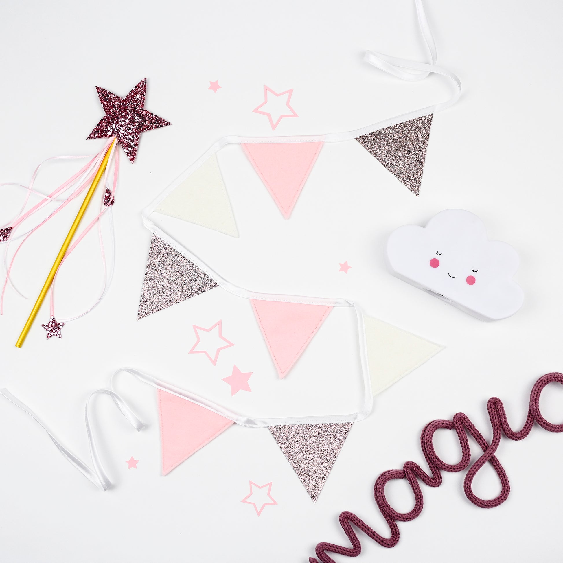 rose gold and pink bunting for girls bedroom