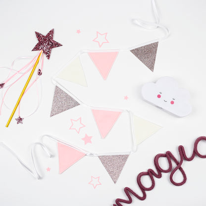 rose gold and pink bunting for girls bedroom